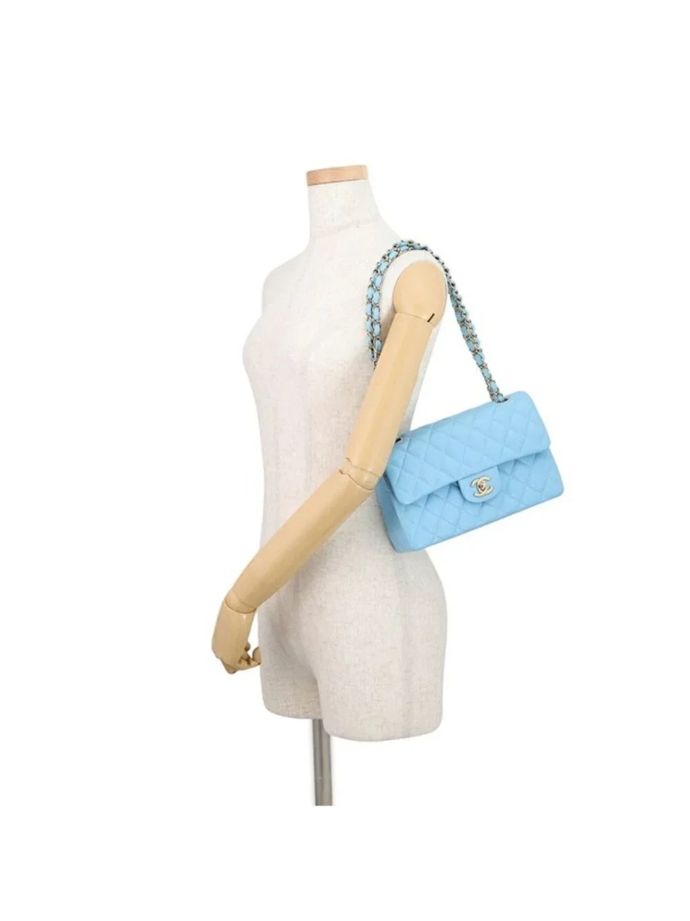 Chanel Chain Shoulder Bag Quilted 23 CC Logo Double Caviar Leather